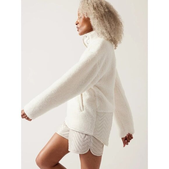 Athleta Cozy Sherpa Snap Pullover Sweatshirt Large - Picture 2 of 10